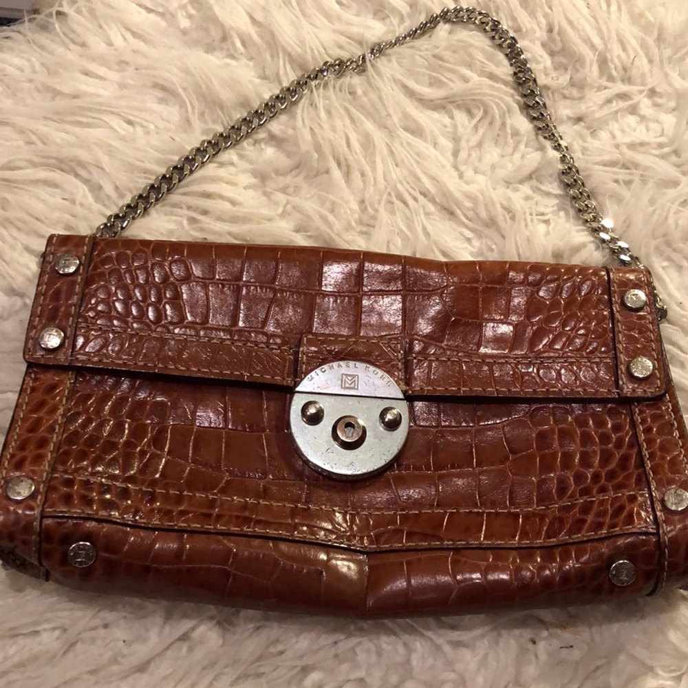 MICHAEL KORS Brown Embossed Leather Shoulder Bag